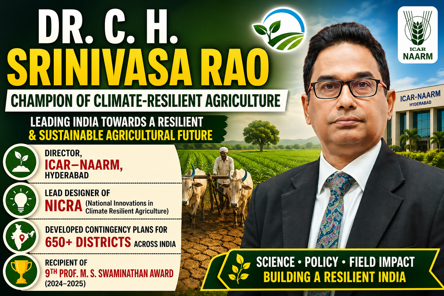 Dr. C. H. Srinivasa Rao Biography, NICRA, Awards & Contribution to Climate-Resilient Agriculture